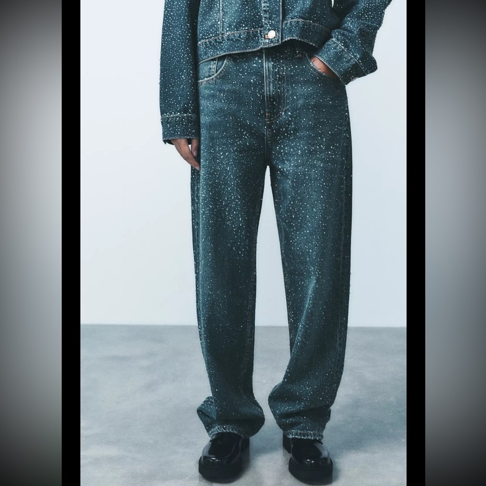 NWT zara oversized tapered rhinestone jeans